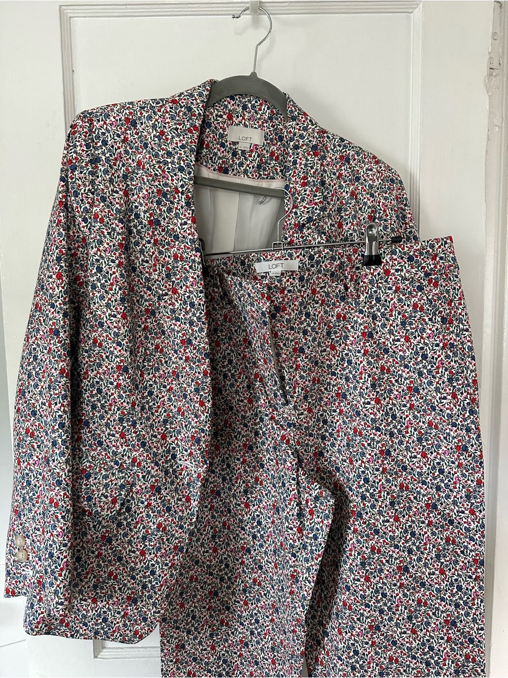 LOFT Red, Navy & White Floral Blazer and Pants